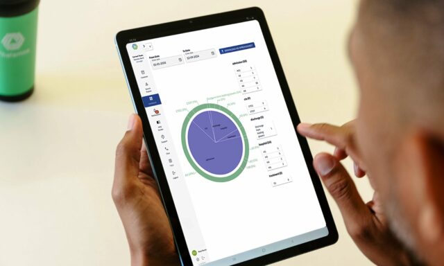 A healthcare worker uses Thalamos technology on an iPad